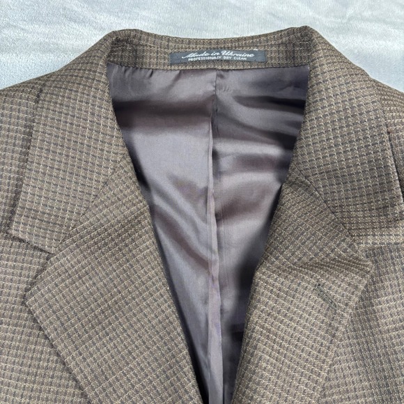 Alexander Lloyd Mens Brown Houndstooth Worsted Wool Blend Blazer Jacket Size 54L - Picture 2 of 13